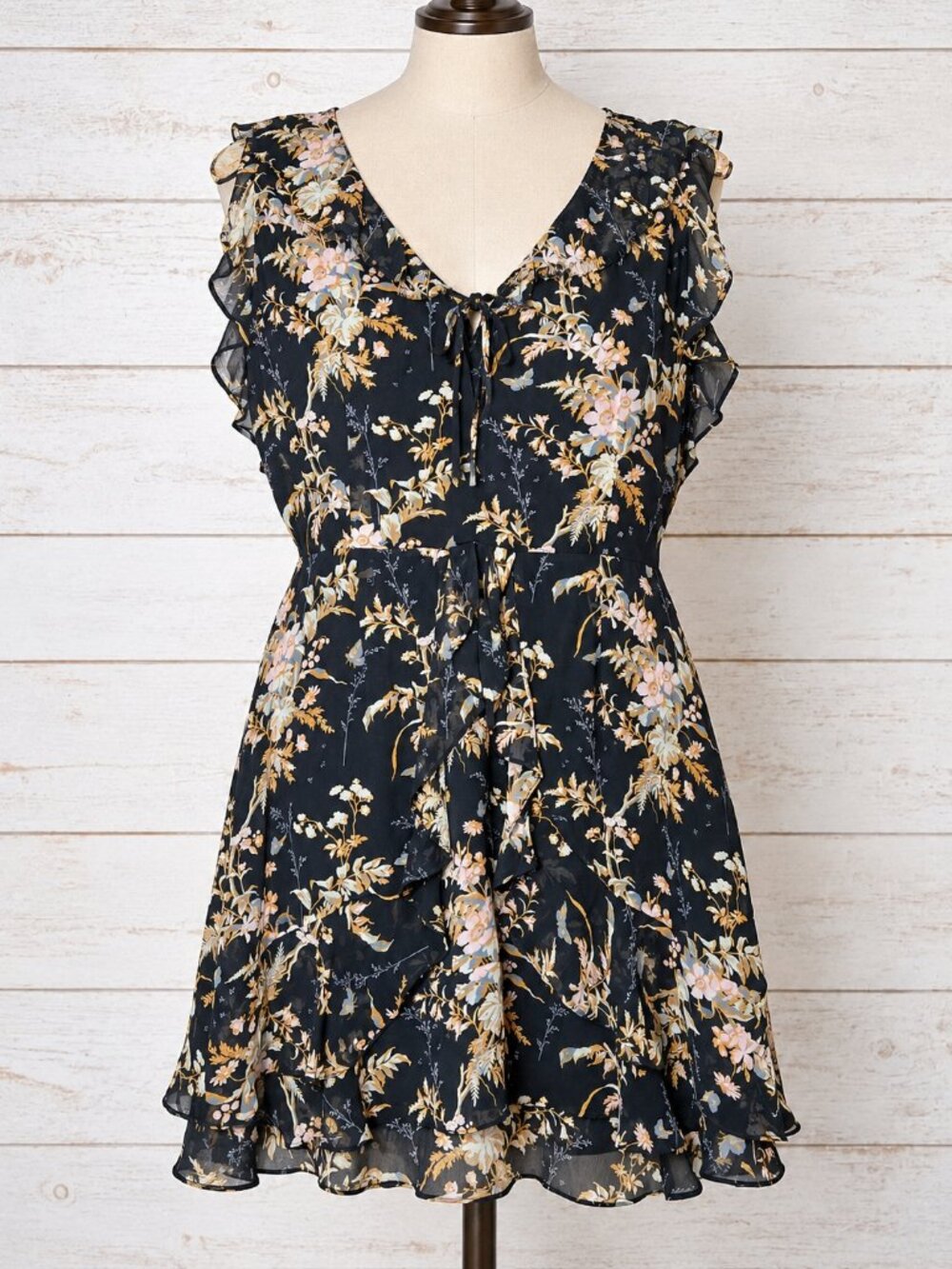 Paige Tia Silk Mini Dress Ruffles Black Floral